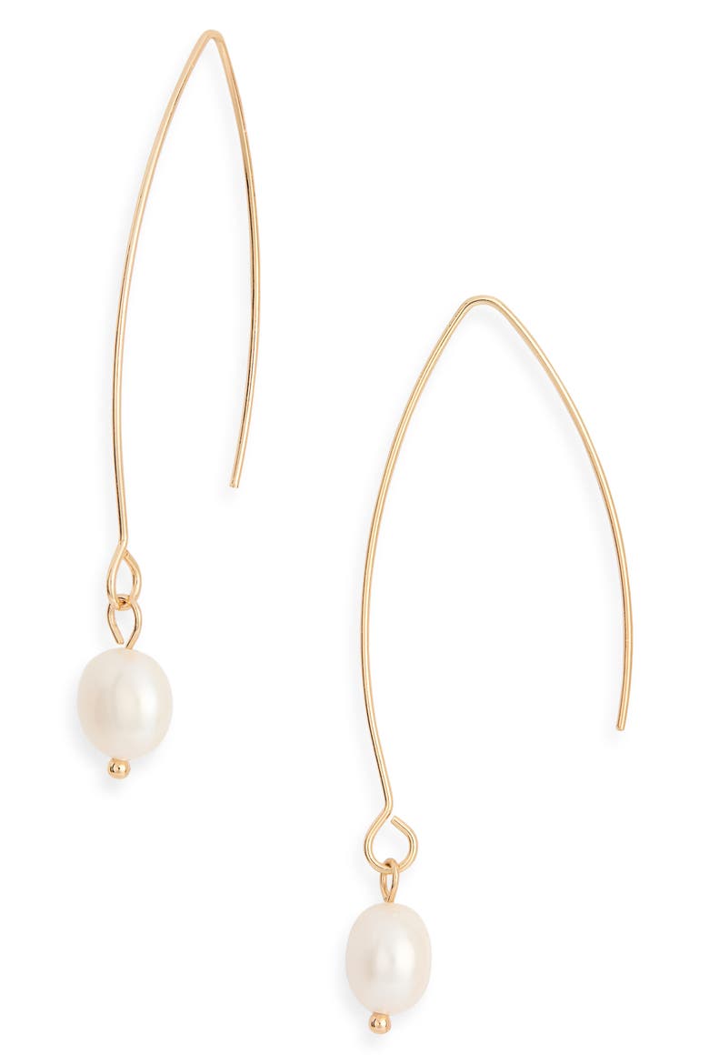 Imitation Pearl V-Hook Earrings, Main, color, WHITE- GOLD