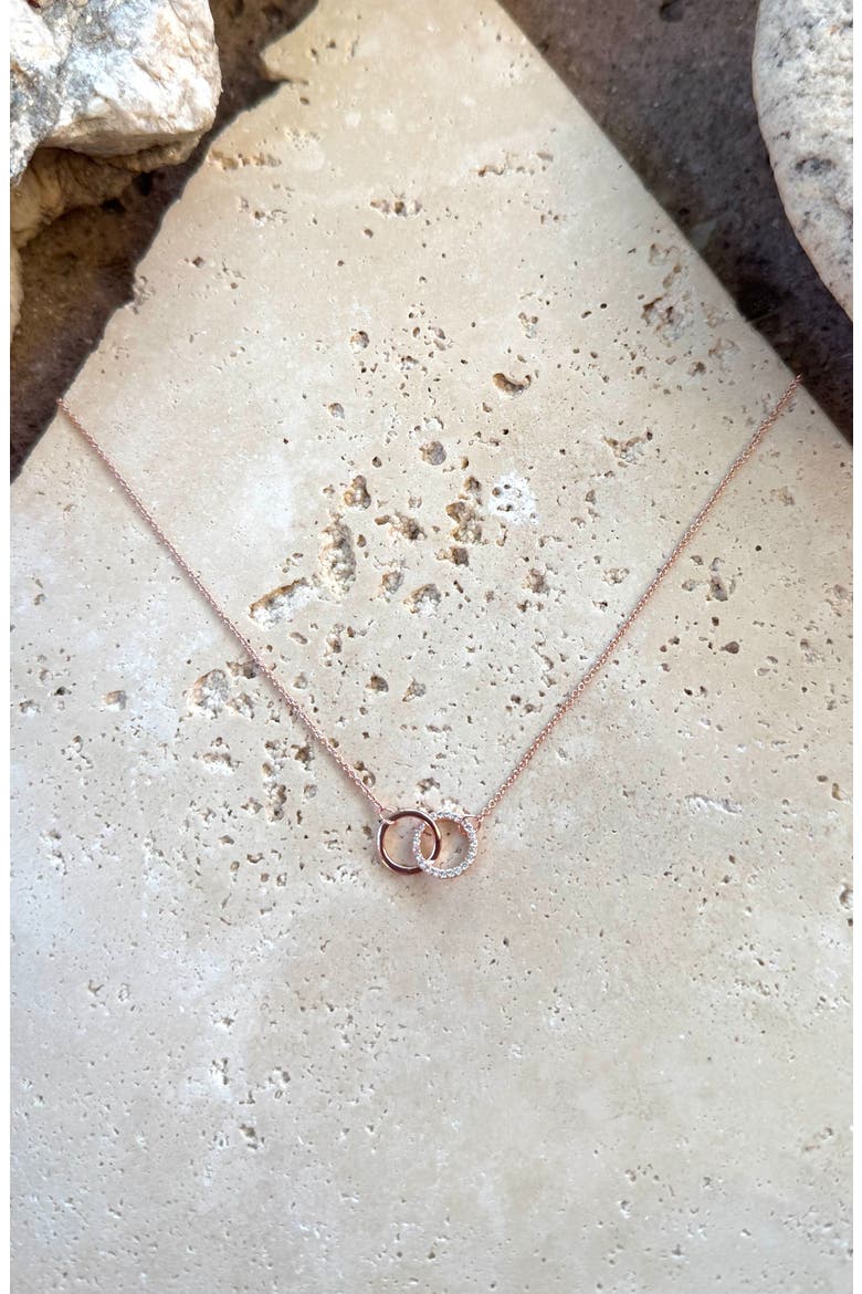 Cubic Zirconia Interlocking Circle Pendant Necklace, Alternate, color, PINK