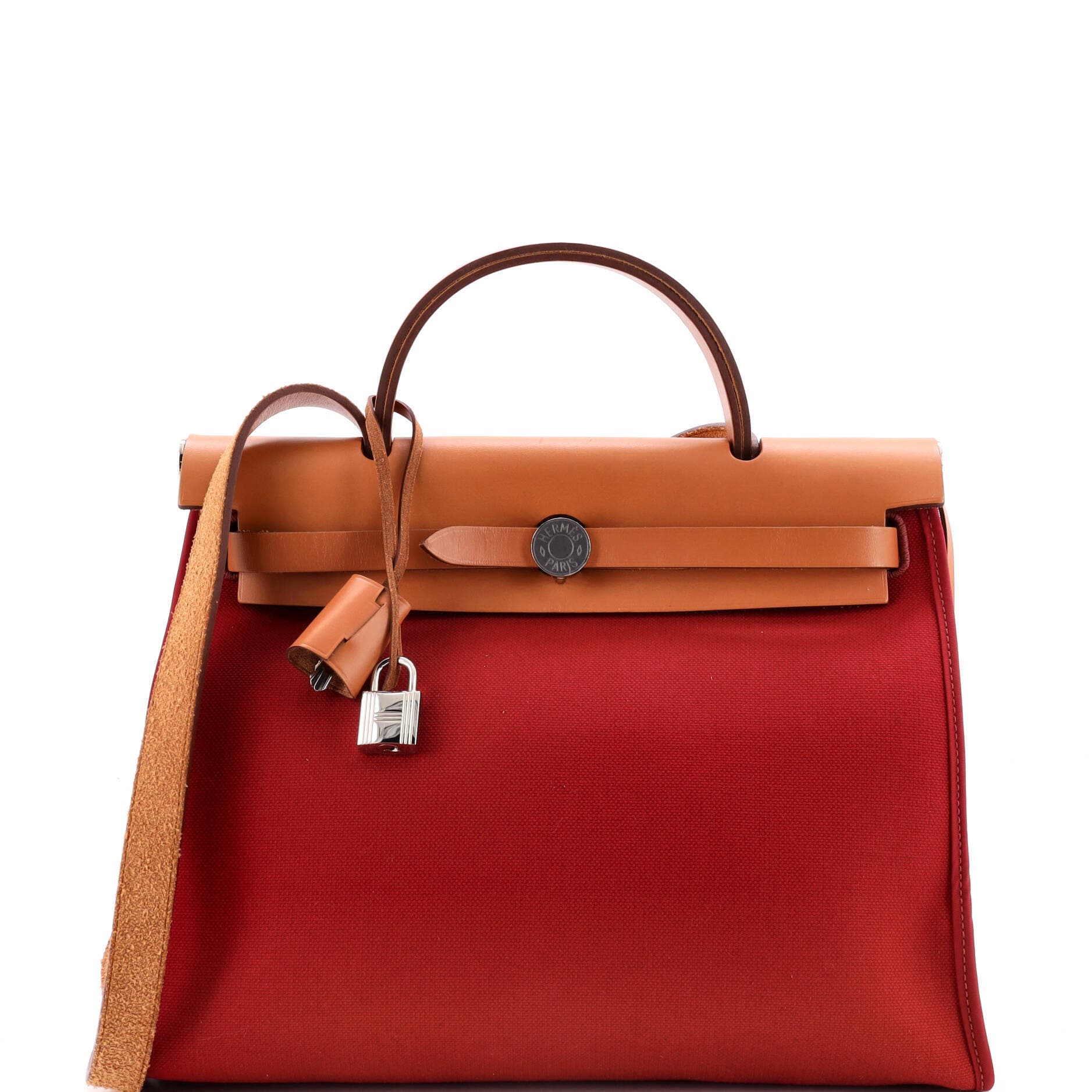 Pre-Owned Hermes Herbag Zip Leather and Toile 31, Main, color, Rouge Grenat