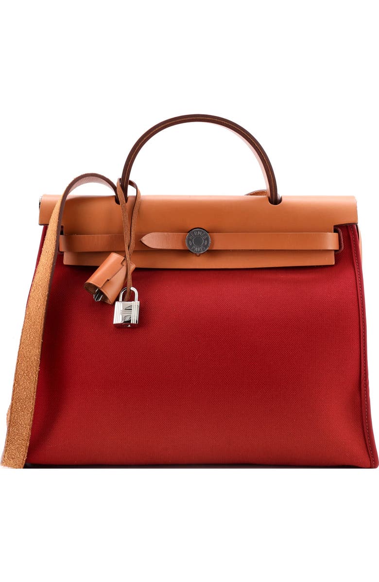 Pre-Owned Hermes Herbag Zip Leather and Toile 31, Main, color, Rouge Grenat