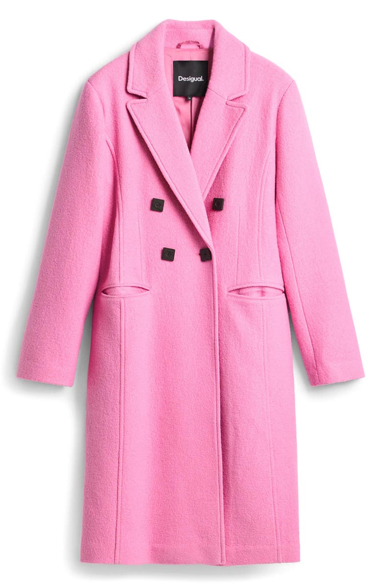 Desigual Double Breasted Overcoat, Alternate, color, Pink