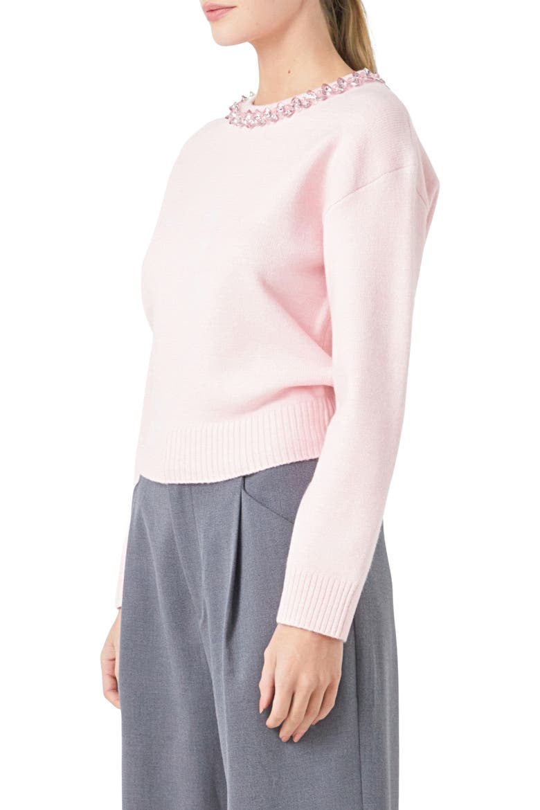 Embellished Crewneck Sweater, Alternate, color, LIGHT PINK
