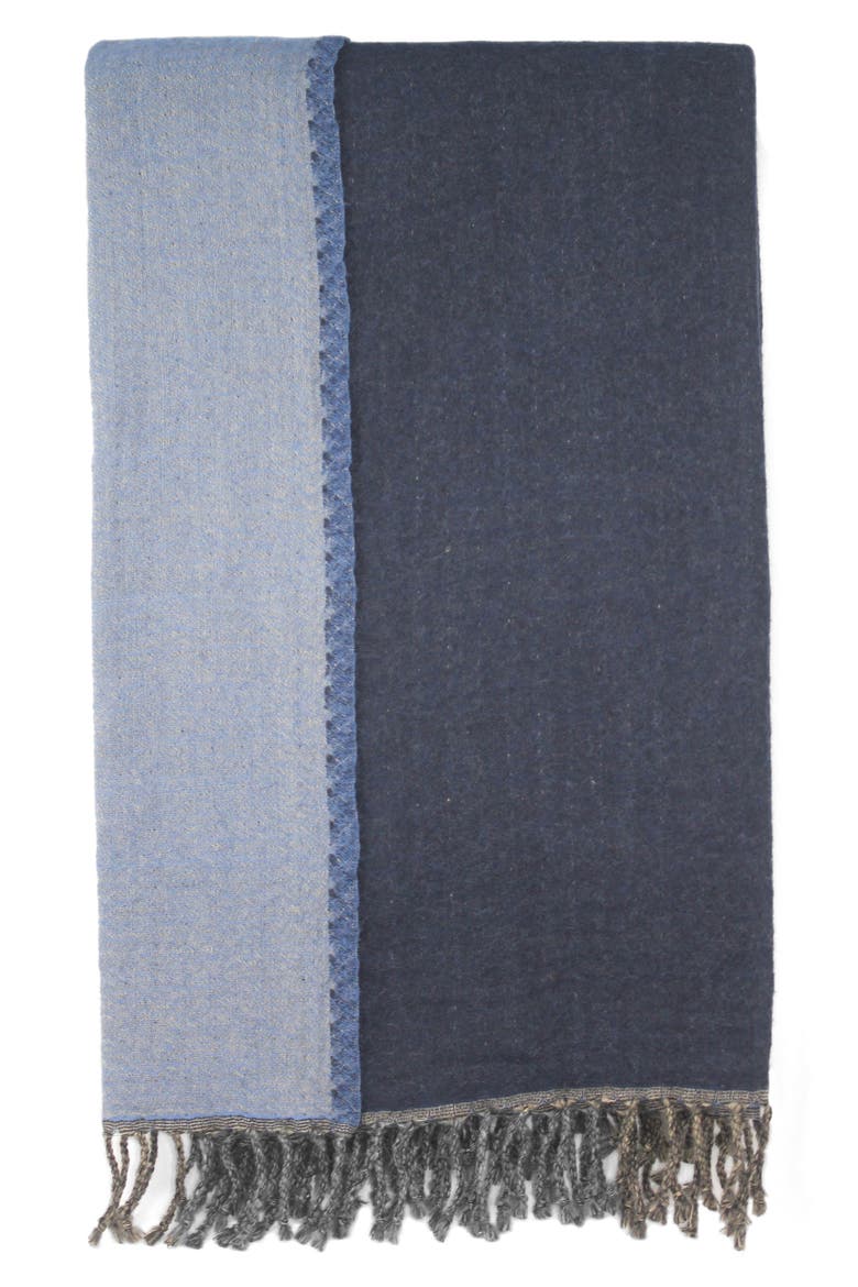 Reversible Merino Wool Throw Blanket, Alternate, color, NAVY/ CYAN BLUE