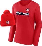 FANATICS Women's Fanatics Branded Red Washington Nationals Run The Bases Long Sleeve T-Shirt & Cuffed Knit Hat with Pom Combo Set