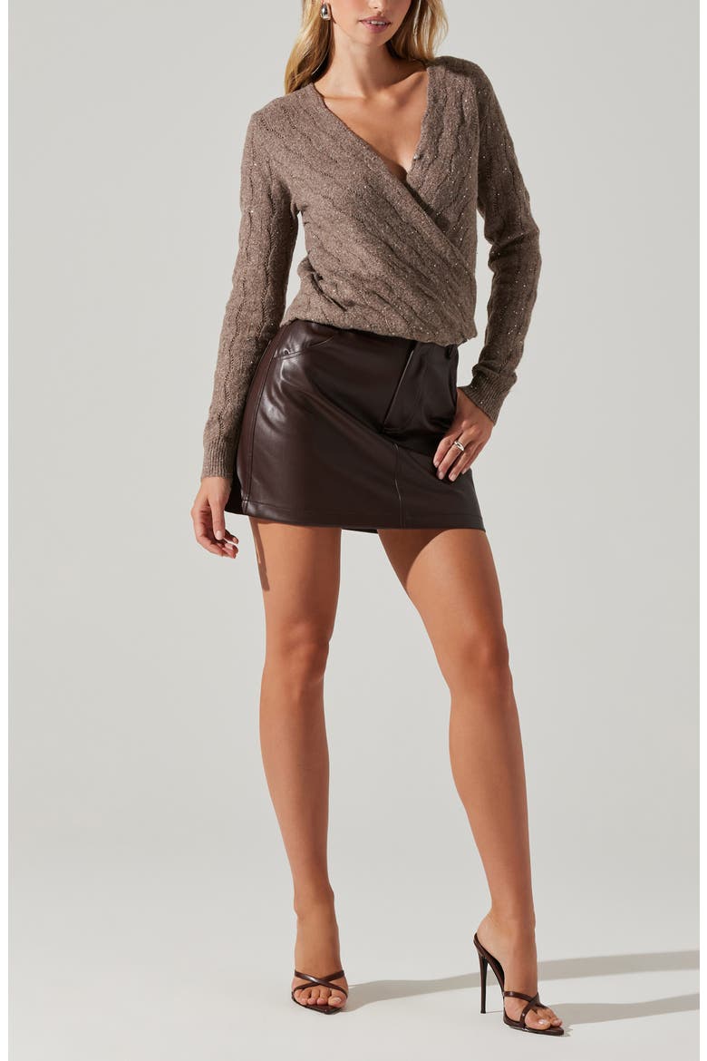 Metallic Sequin Surplice Cable Stitch Sweater, Alternate, color, FAWN