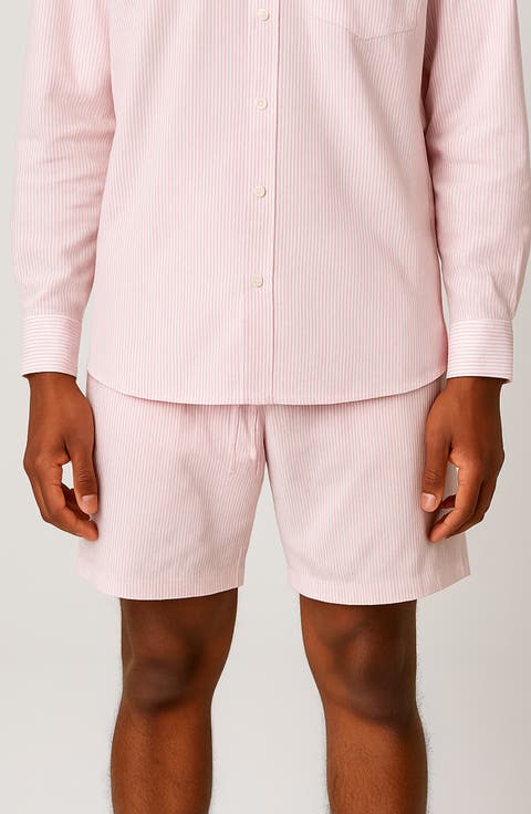 Stripe Cotton Blend Drawstring Shorts