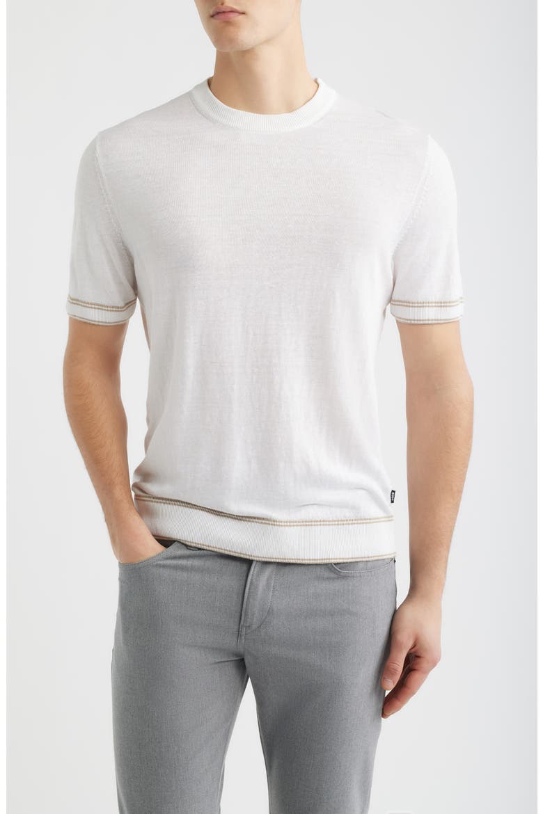 Norbertino Cotton Short Sleeve Tipped Sweater, Main, color, WHITE
