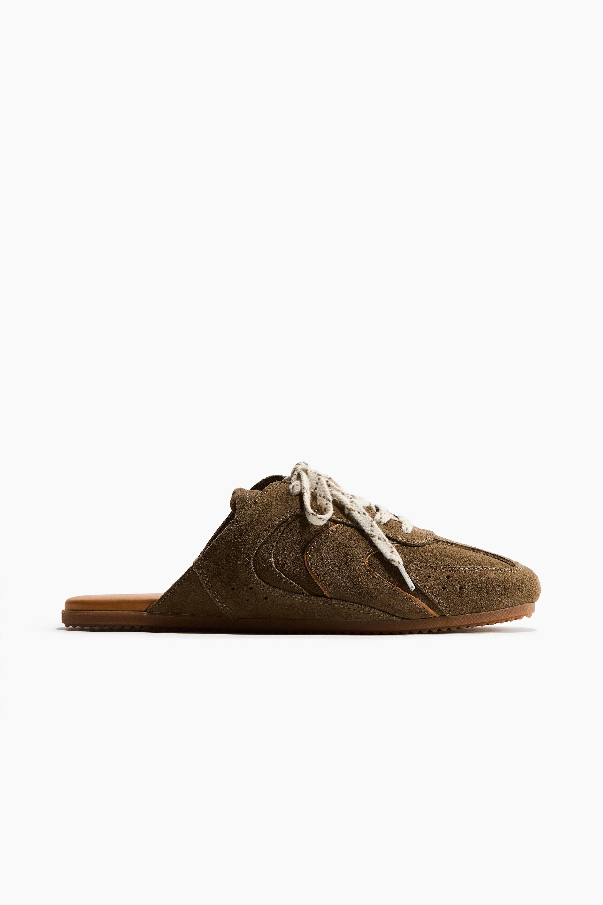 H&M Suede Trainer-style Mules, Alternate, color, Dark Khaki Green