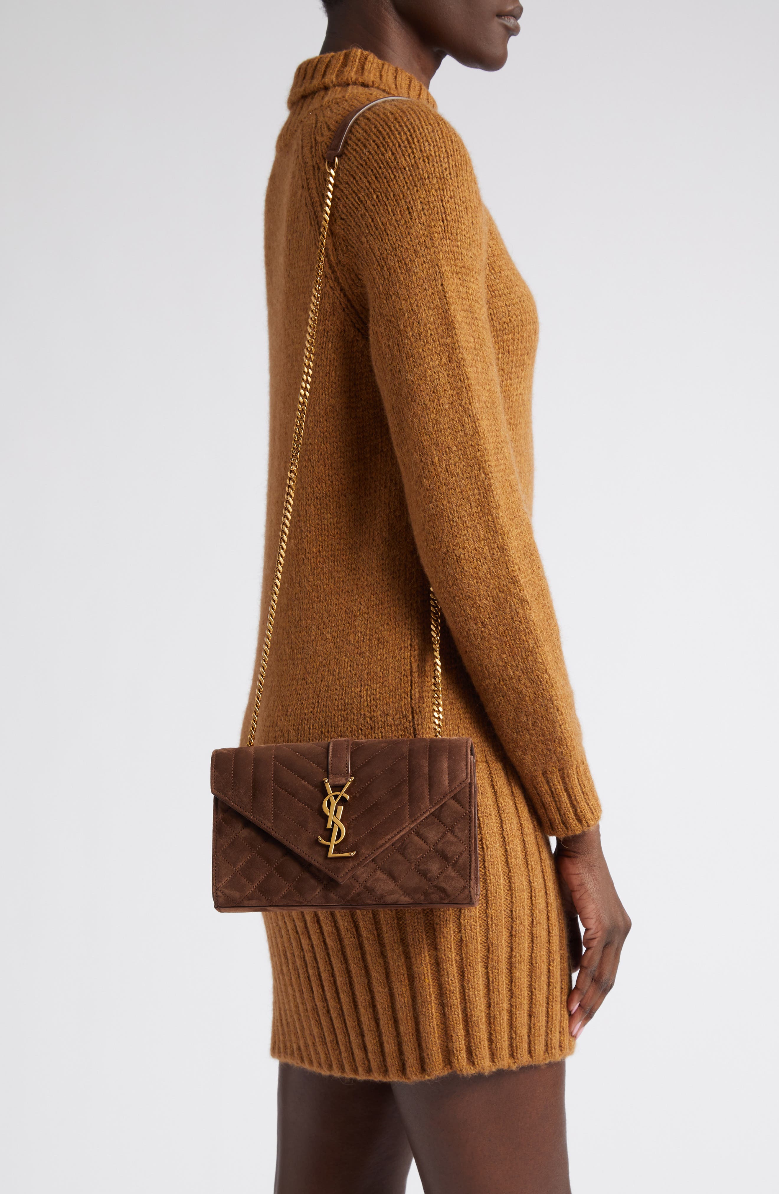 Saint Laurent Small Envelope Suede Crossbody Bag, Alternate, color, 