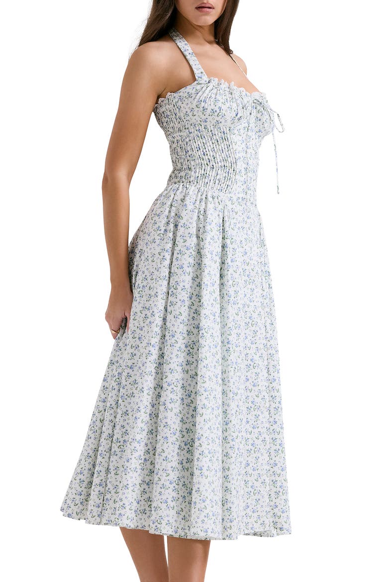 Adabella Floral Pleated Halter Sundress, Alternate, color, PRINT COTTAGE BLUE