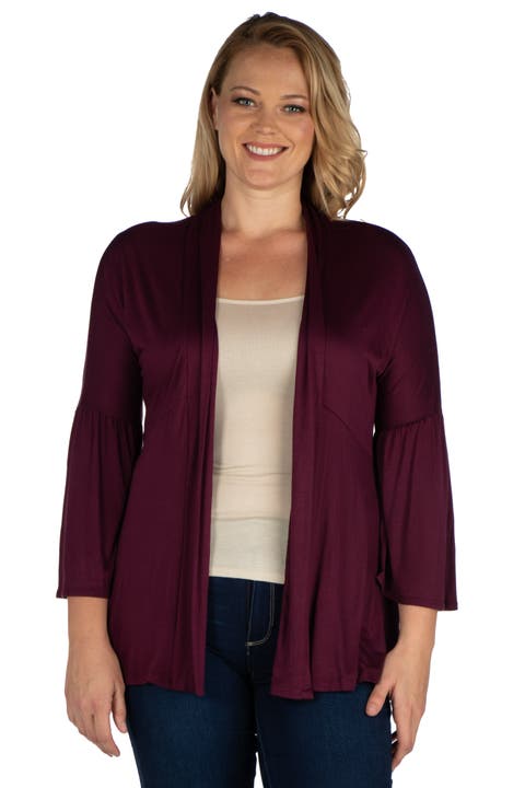 Plus Size Bell Sleeve Flared Open Front  Cardigan