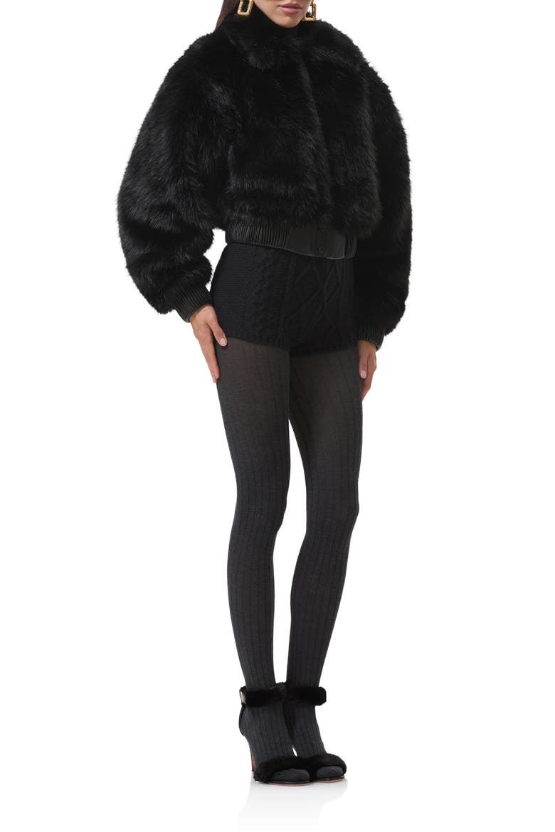Adelaide Faux Fur Crop Coat, Alternate, color, NOIR