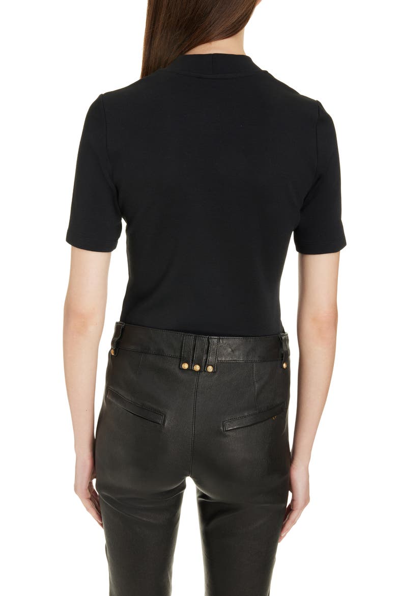 Button Detail Mock Neck T-Shirt, Alternate, color, BLACK