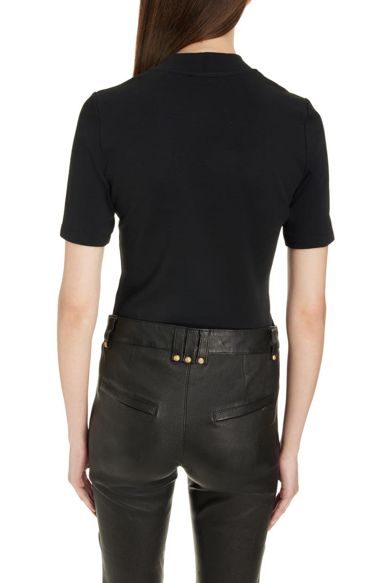 Balmain Button Detail Mock Neck T-Shirt, Alternate, color,