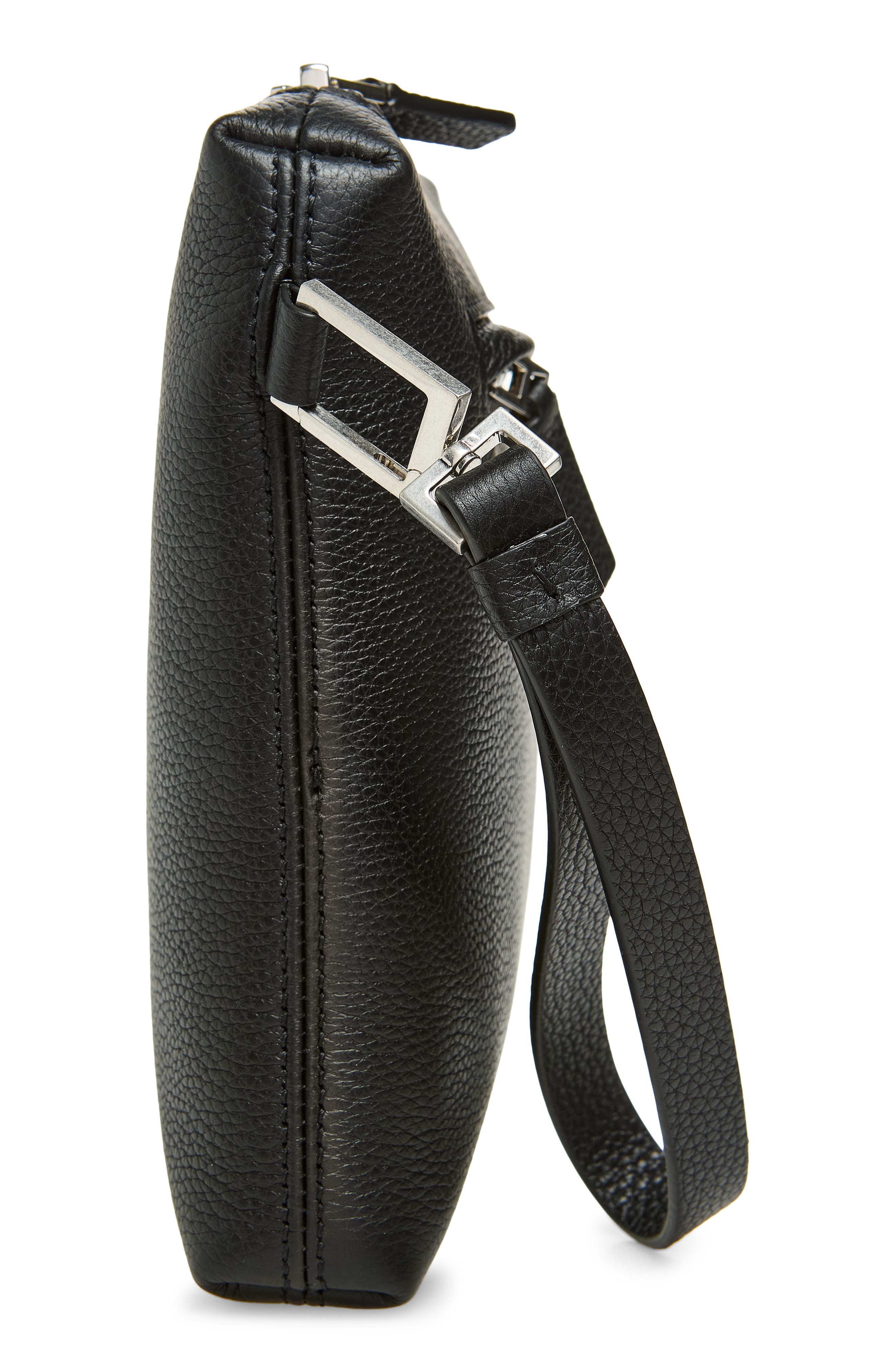 Wristlet Strap Grain Leather Pouch, Alternate, color, NAA BLACK