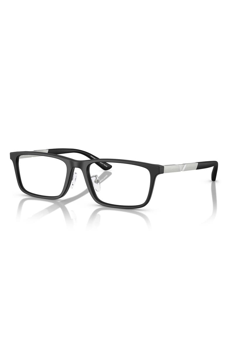 Emporio Armani 55mm Rectangle Optical Glasses, Alternate, color, Matte Black / Demo Lens