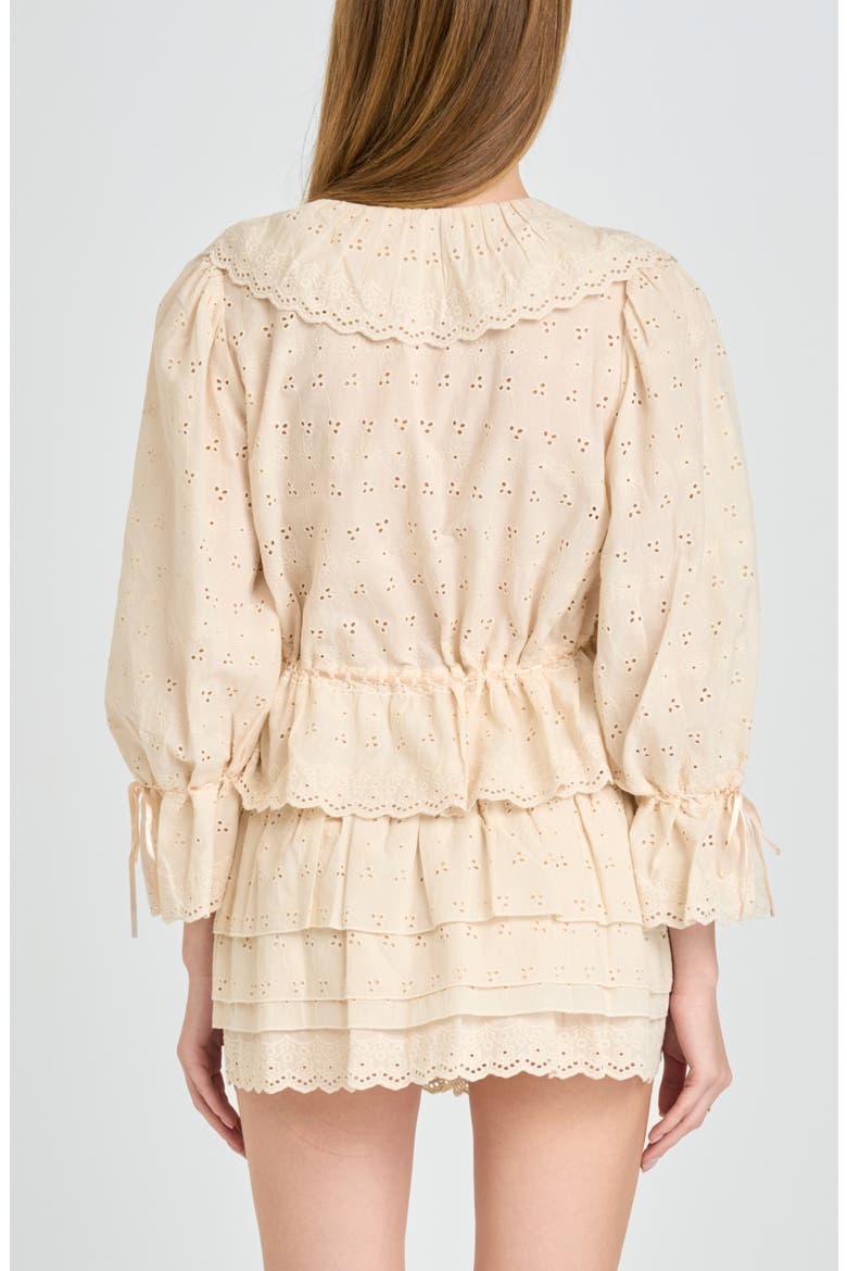 Sophia Eyelet Lace Trim Babydoll Crop Top, Alternate, color, BEIGE