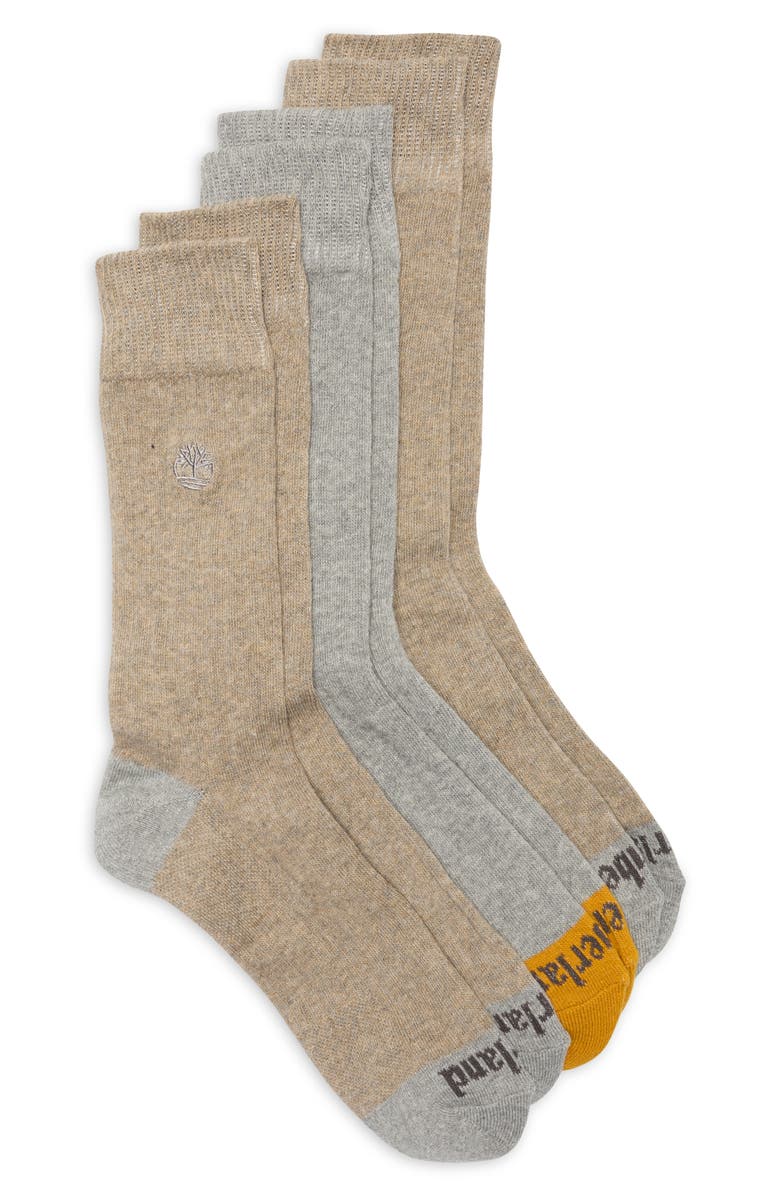 Timberland Assorted 3-Pack Drop Needle Crew Socks, Main, color, Dune Combo Dune Grey