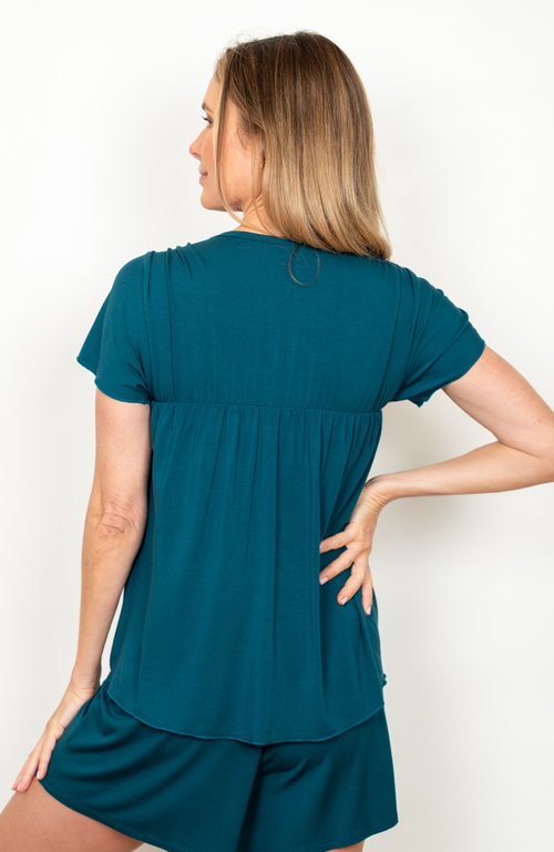 Jjwinks Serenitee Built-in Shelf Short Sleeve Lounge & Sleep Top In Deep Teal