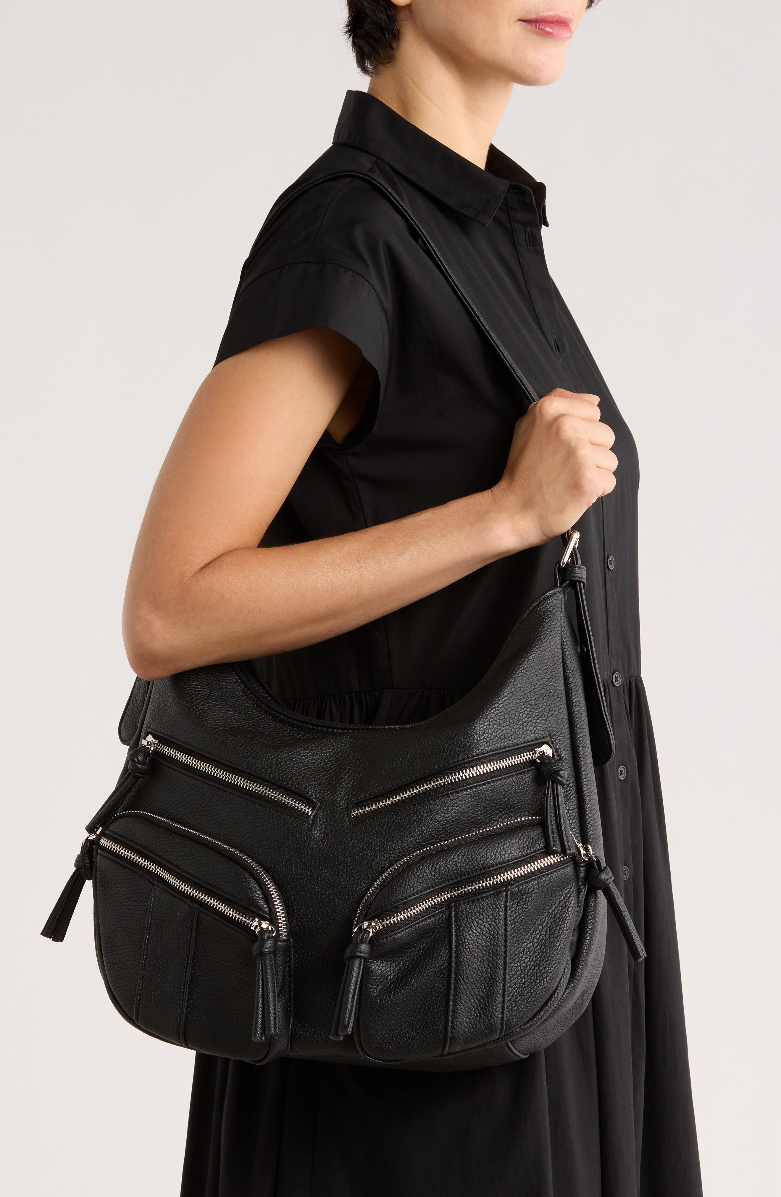 URBAN EXPRESSIONS HANDBAGS Hobo Shoulder Bag, Alternate, color, Black