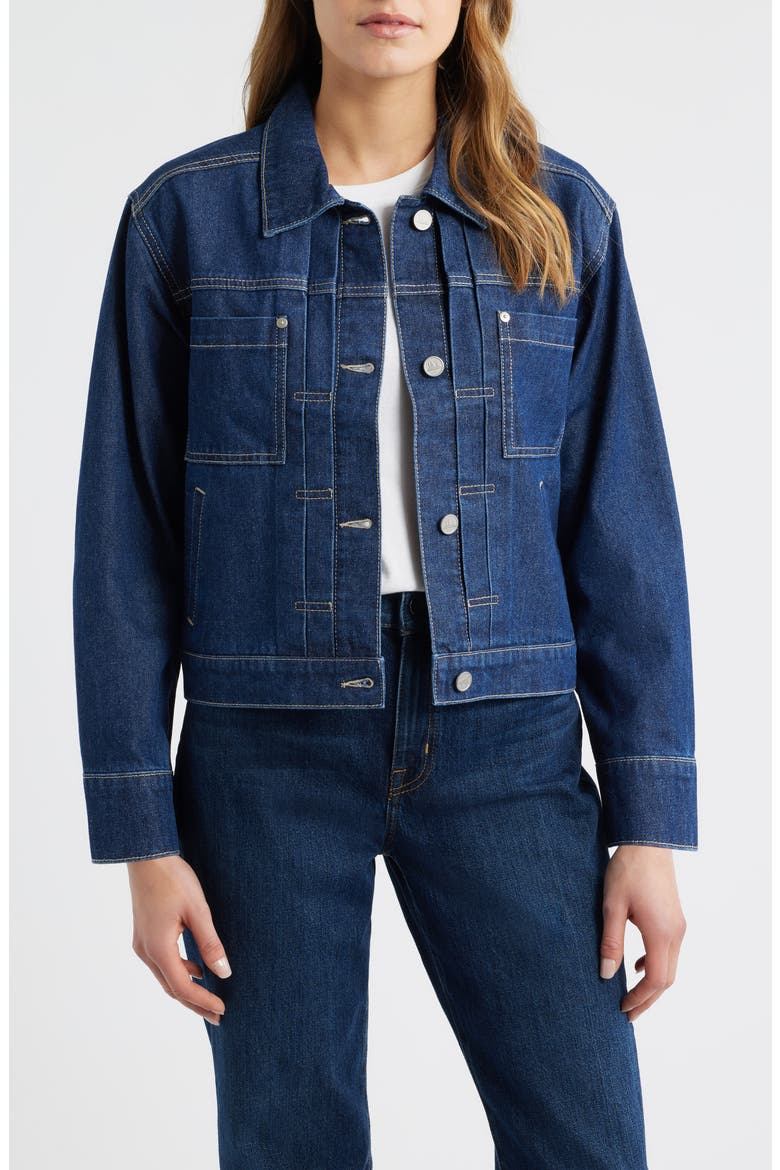 Pleated Denim Jacket, Main, color, INDIGO