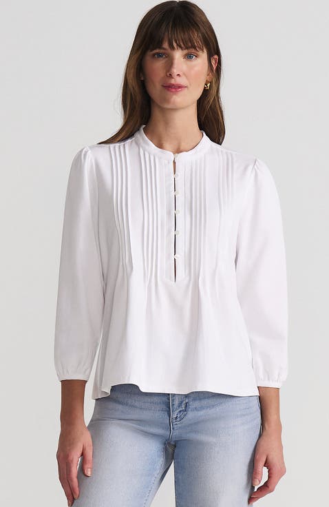 Lightweight Jersey Button Pintuck Top