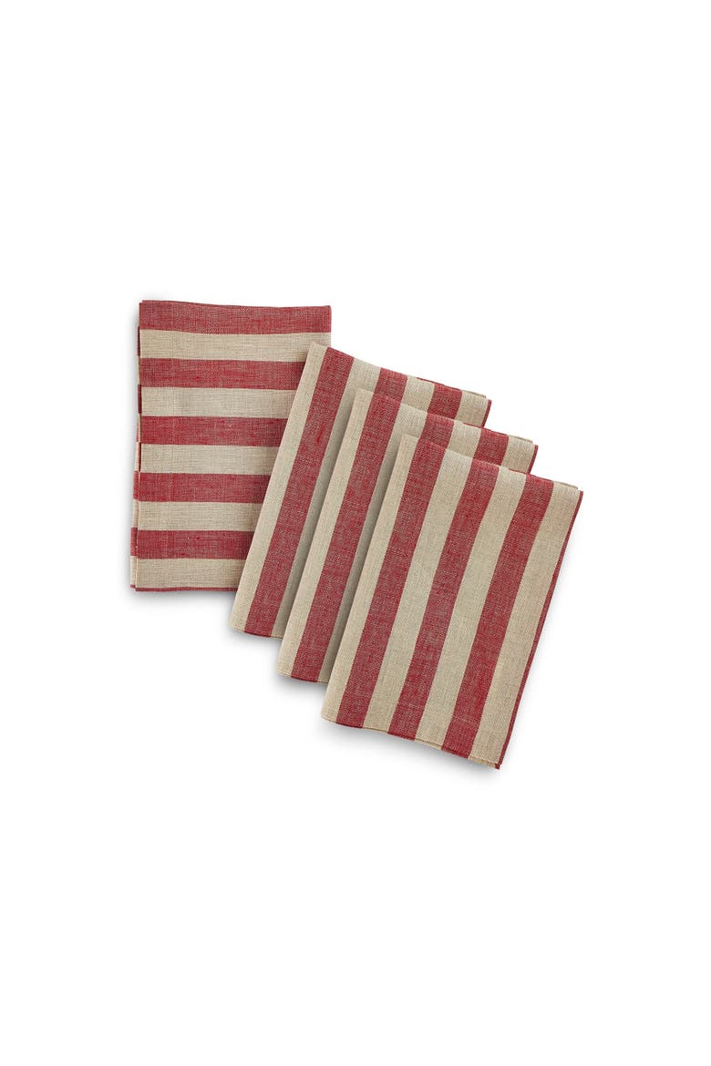 Linen Dinner Napkins - Sorrento Stripe, Main, color, Red and Natural