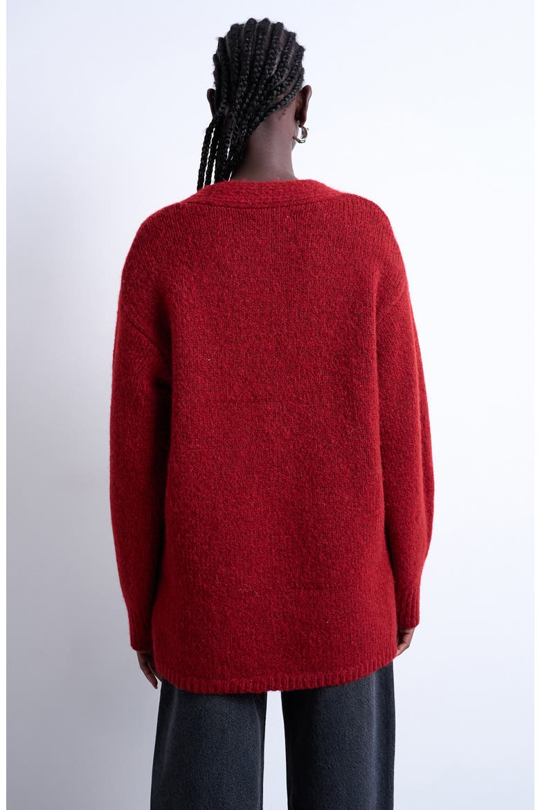 Easy V-Neck Longline Cardigan, Alternate, color, RED