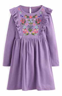 Mini Boden Kids' Floral Embroidered Long Sleeve Cotton Jersey Dress