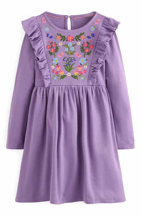 Mini Boden Kids' Floral Embroidered Long Sleeve Cotton Jersey Dress