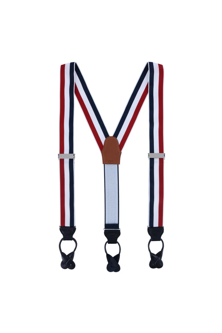 Balint 38MM Striped Non Stretch Grosgrain Ribbon Button End Suspenders, Alternate, color, Red, White, and Blue