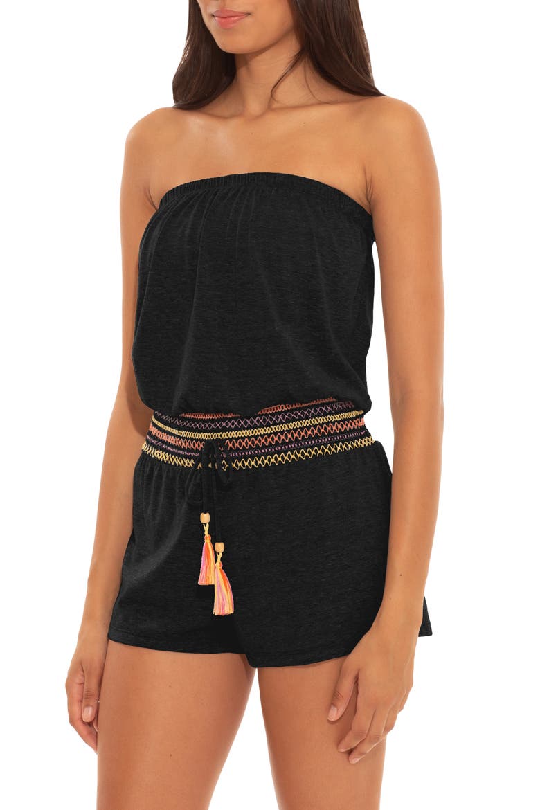 Sunset Smocked Cover-Up Romper, Alternate, color, BLACK