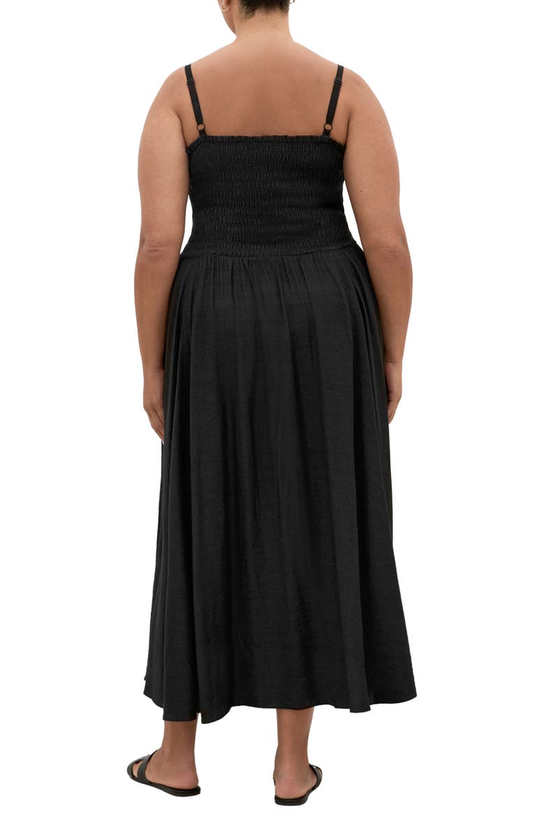 City Chic Maui Smocked Maxi Sundress, Alternate, color, Black