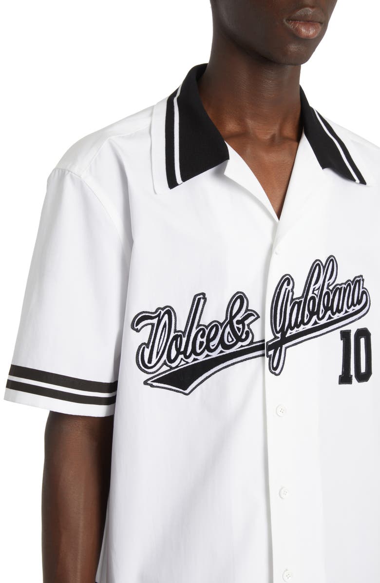 Dolce&Gabbana Logo Patch Cotton Poplin Camp Shirt, Alternate, color, Hw5af Dolce Gabbana F.bco