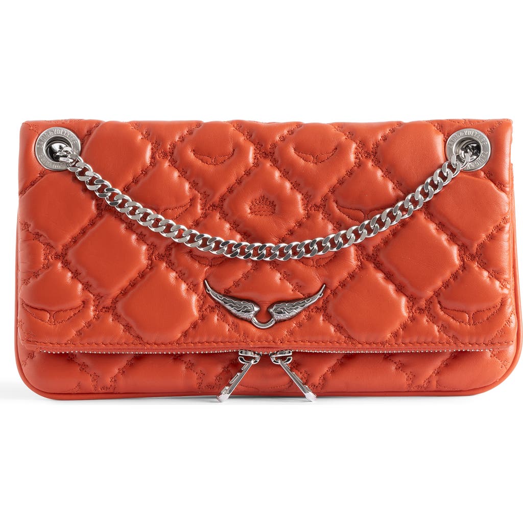 Zadig & Voltaire Rock Ii Diamond Quilted Monogram Leather Crossbody Bag In Orange