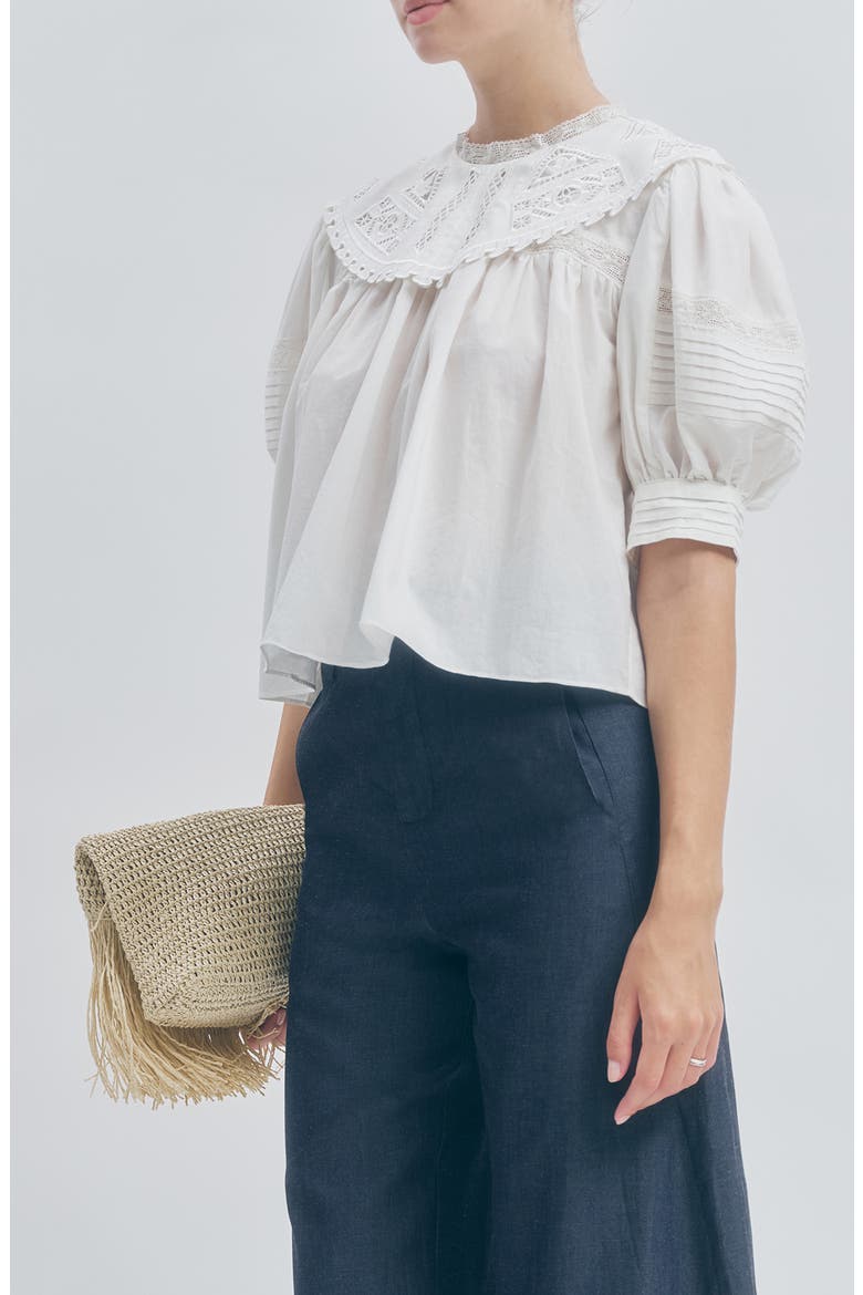 Ariel Oversized Collar Cotton Top, Alternate, color, WHITE