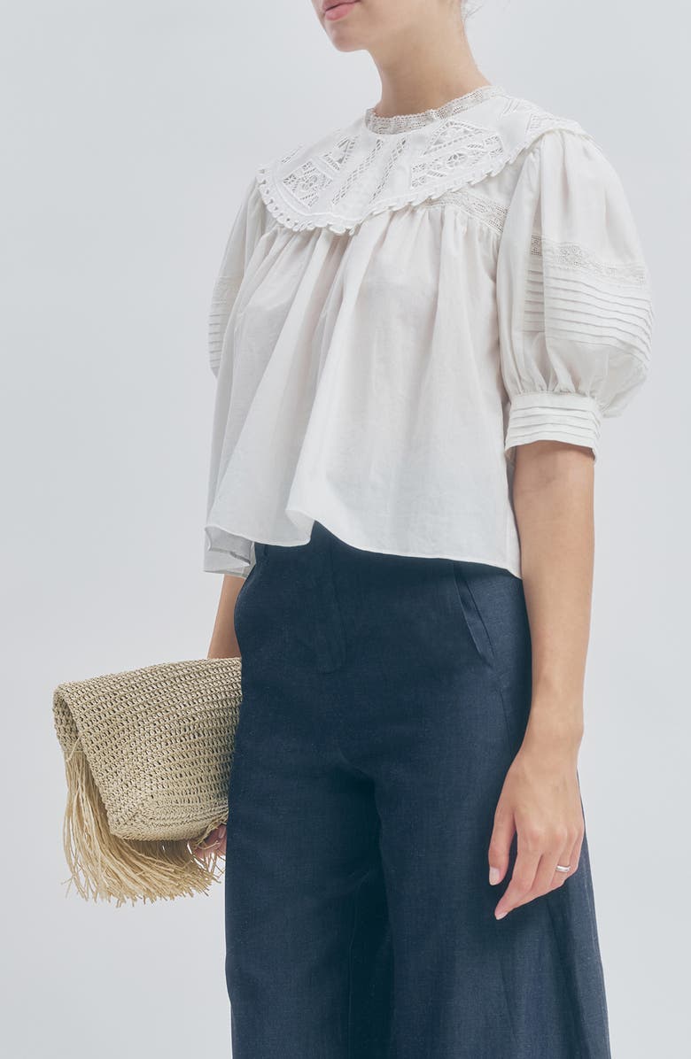 MAUDE CLUB Ariel Oversized Collar Cotton Top, Alternate, color, White