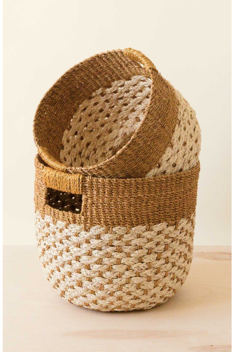 Round Bottom Basket, Set of 2, Alternate, color, Golden Brown