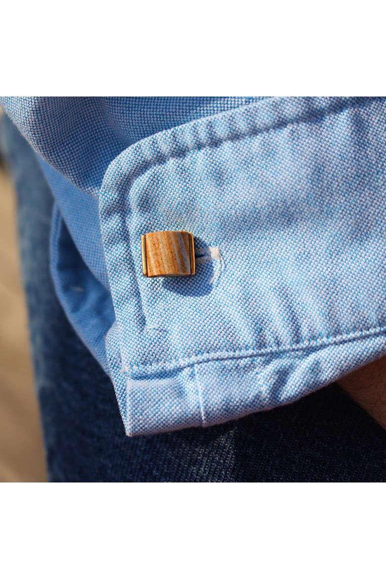 Wood Jasper Sterling Silver Men Cufflinks, Alternate, color, 14KT Gold Vermeil on Sterling