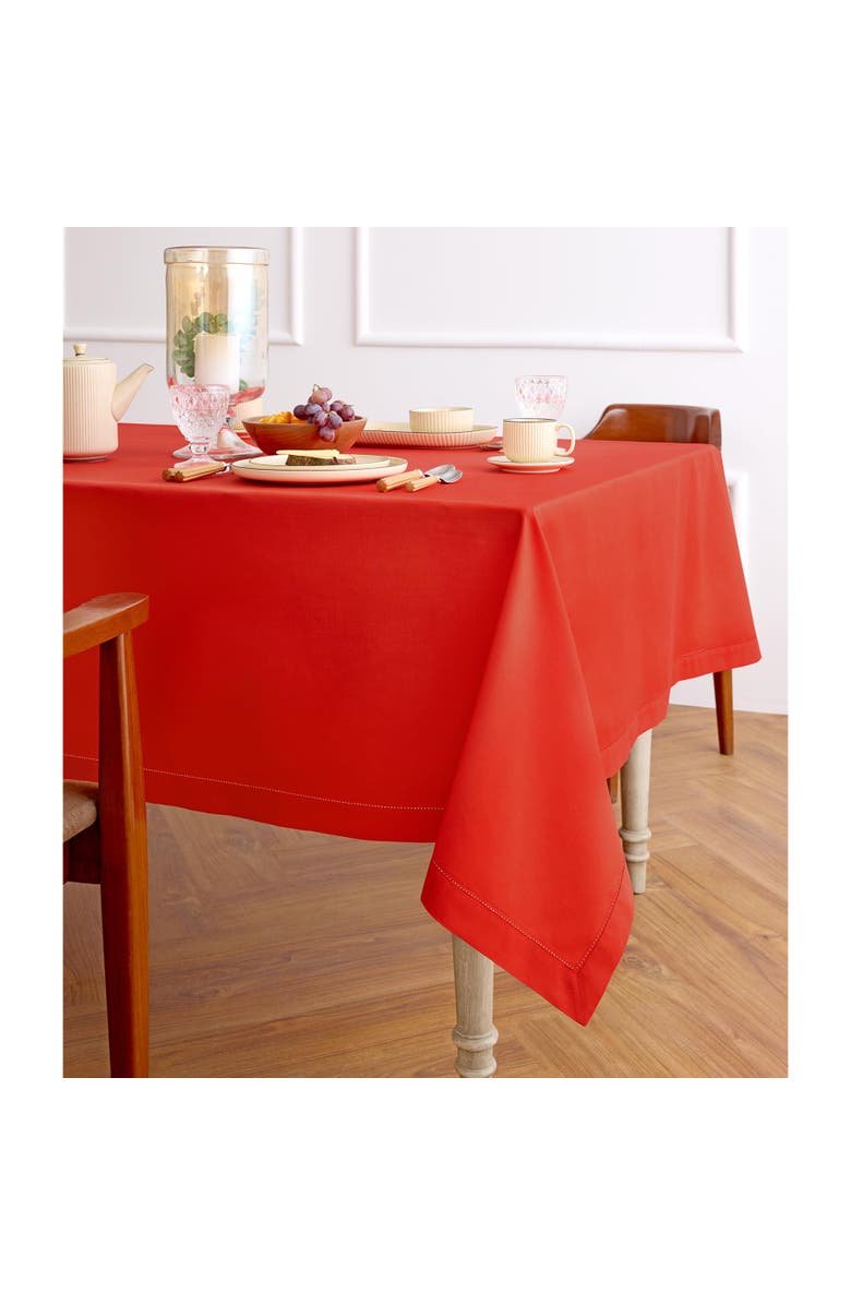 Solino Home Cotton Linen Hemstitch Tablecloth, Alternate, color, Poppy Red