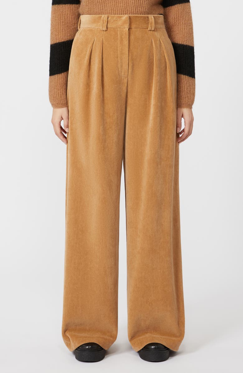 MM by Max Mara Henry Cotton Blend Corduroy Wide Leg Pants, Main, color, Camel