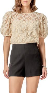 English Factory Floral Texture Puff Sleeve Top