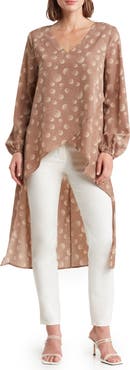 PATRIZIA LUCA Geo Print Long Sleeve High-Low Blouse