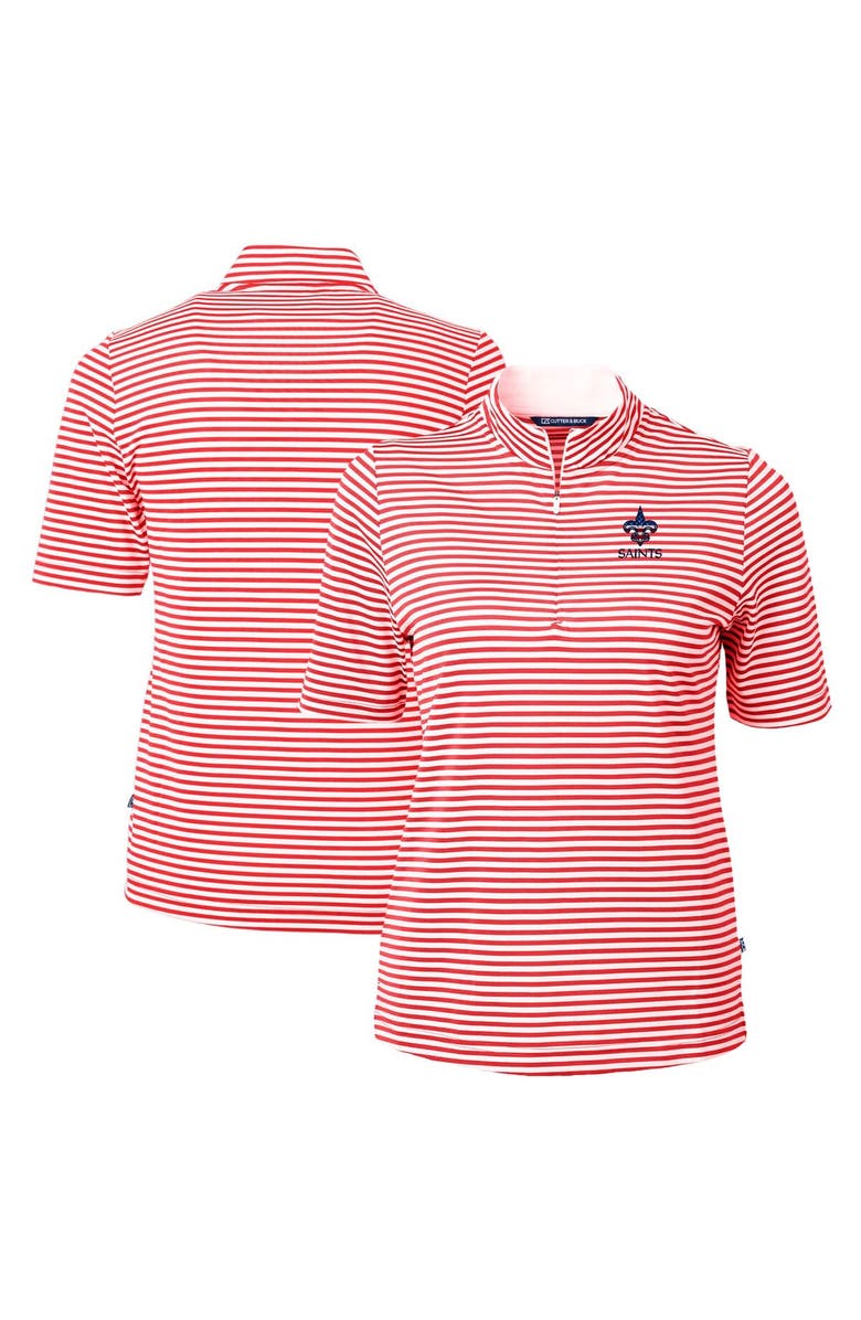 Cutter & Buck Women's Cutter & Buck  Red New Orleans Saints  DryTec Virtue Eco Pique Stripe Recycled Polo, Alternate, color, 