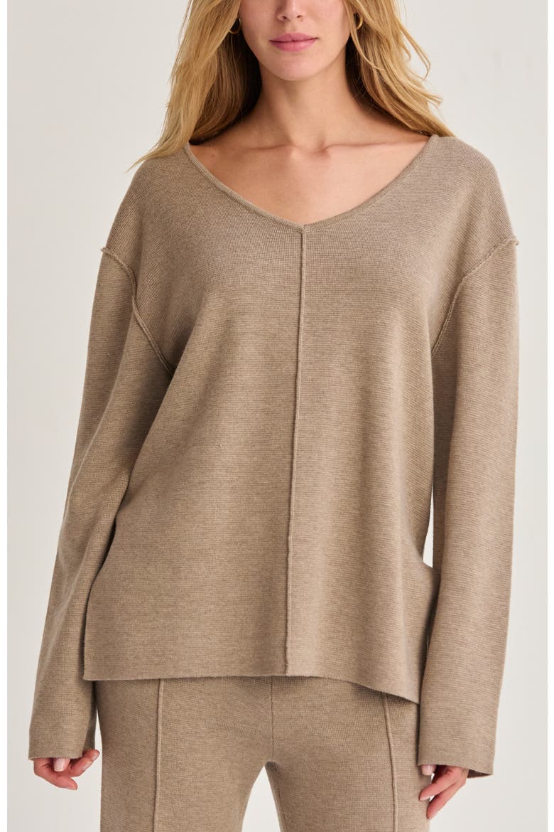 V-neck Lounge Sweater Knit Top, Main, color, Taupe