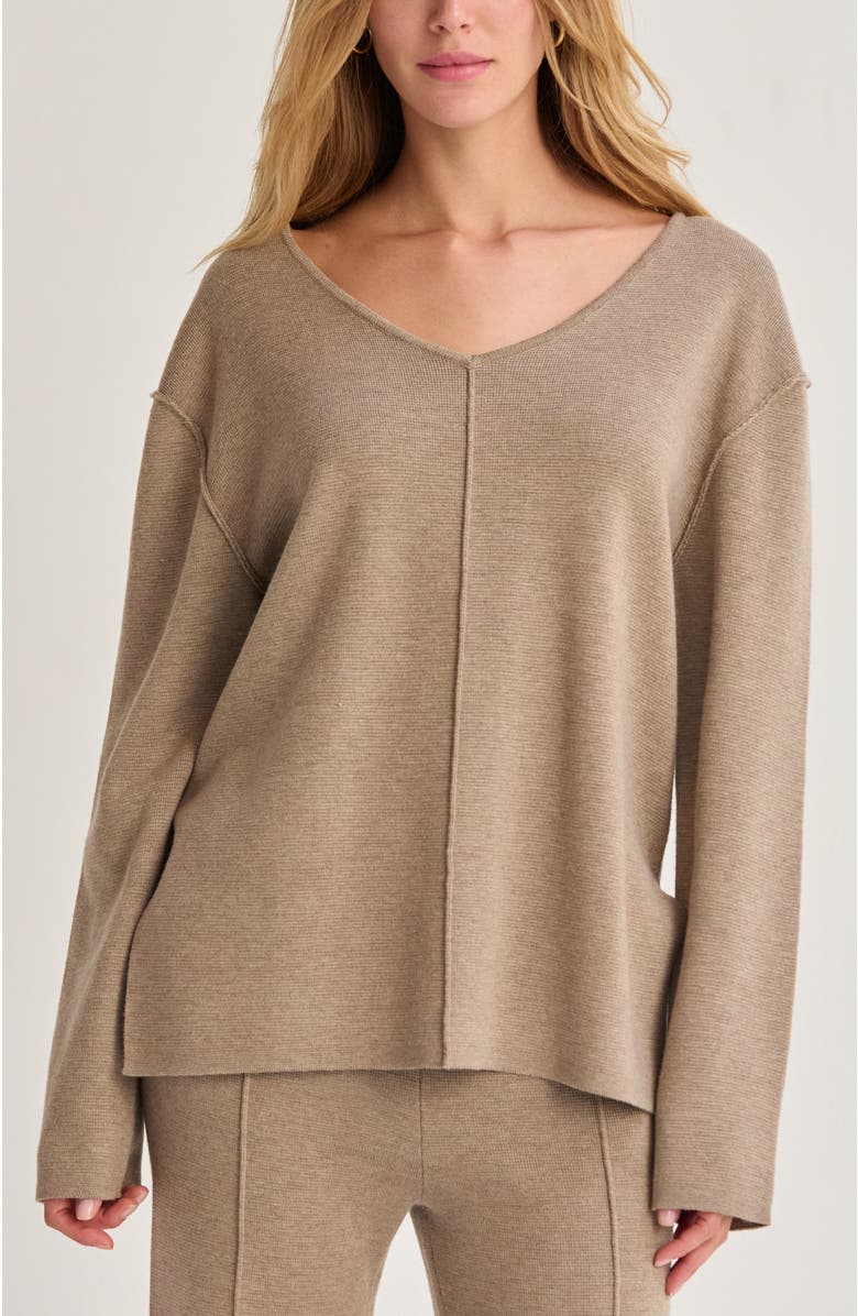CRESCENT V-neck Lounge Sweater Knit Top, Main, color, Taupe