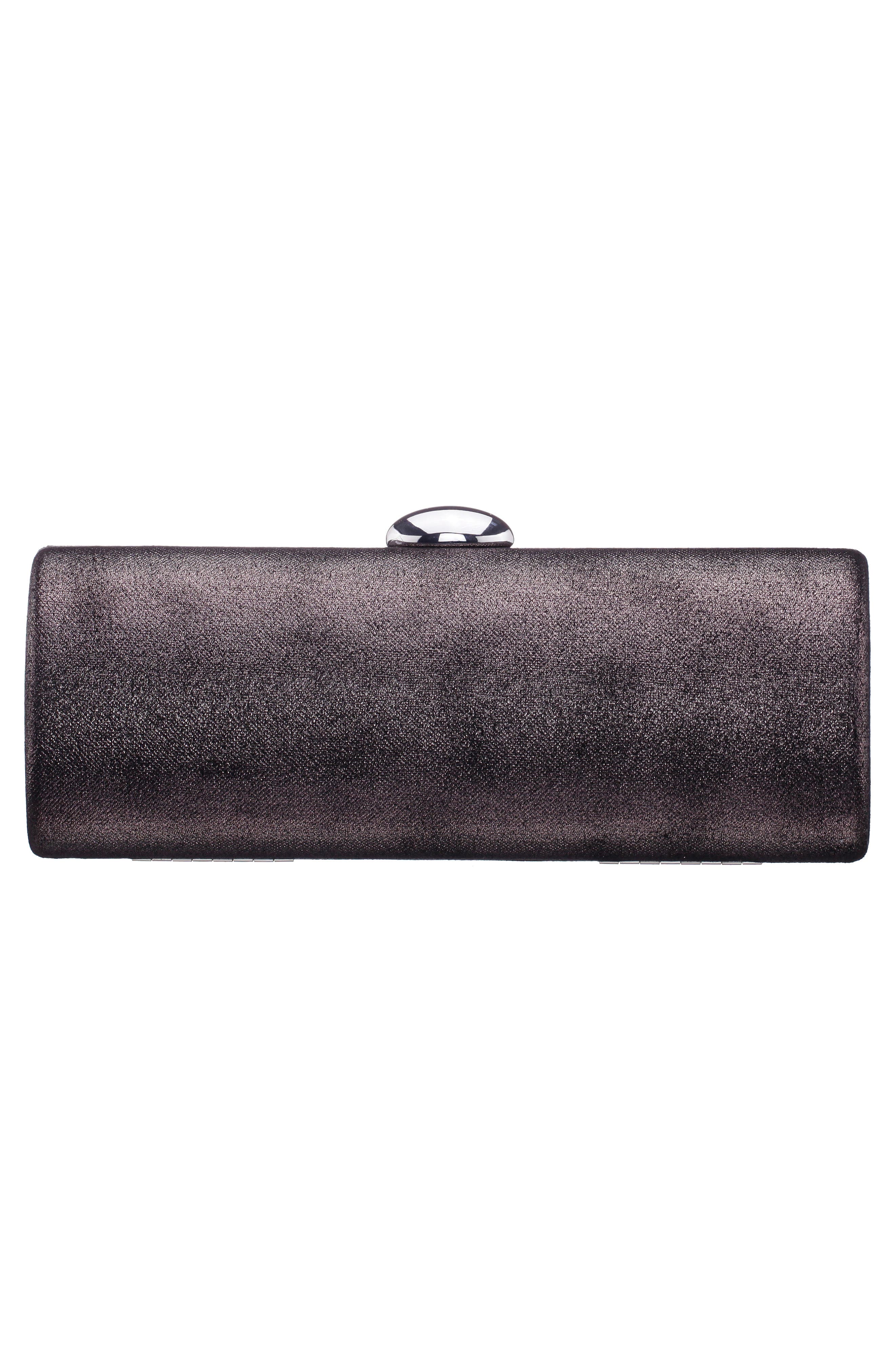 Xandra Metallic Faux Leather Frame Clutch, Alternate, color, METEORITE