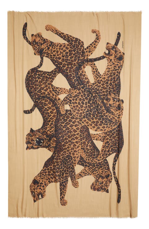 Leopard Print Wool Fringe Scarf