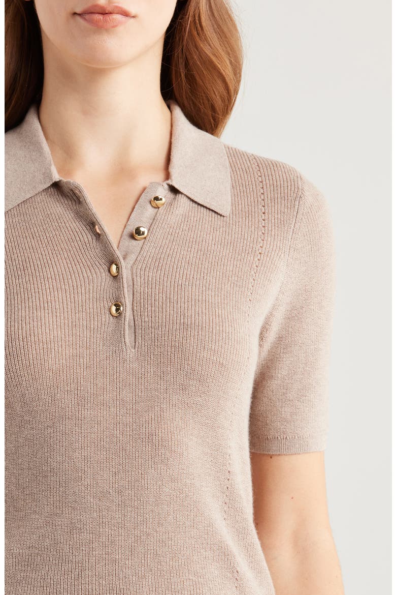 Darcey Cotton & Cashmere Polo Sweater, Alternate, color, DARK TAUPE