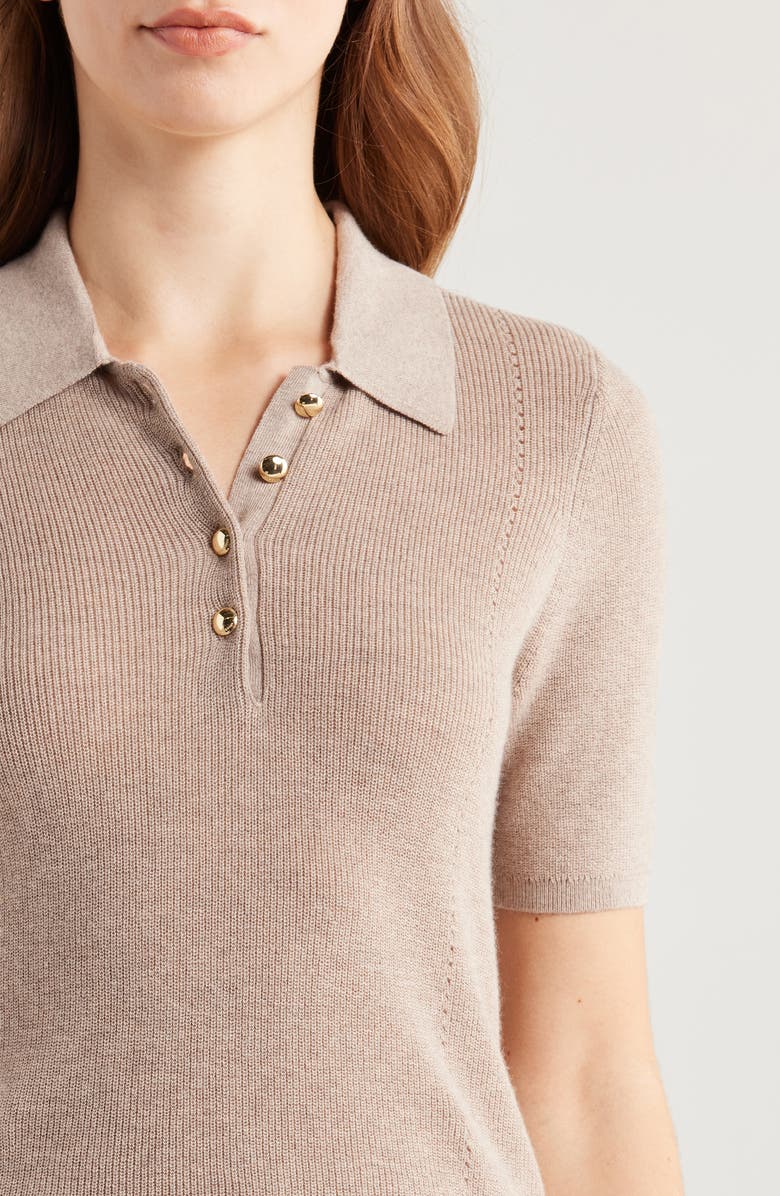 rag & bone Darcey Cotton & Cashmere Polo Sweater, Alternate, color, Dark Taupe